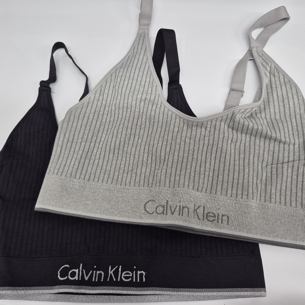 Calvin Klein Ribbed Bralette Set - Light Gray and Black